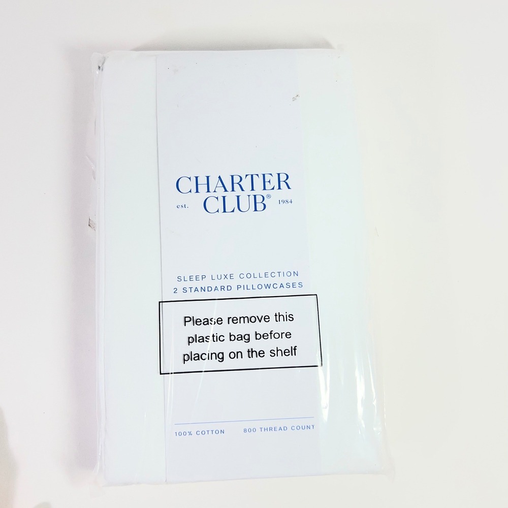 Charter Club Sleep Luxe Collection 2 Std Pillowcases Cotton 800 TC White NIP
